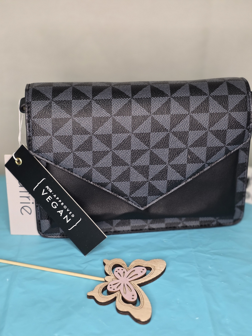 Vegan Geometric Black Envelope Crossbody Bag